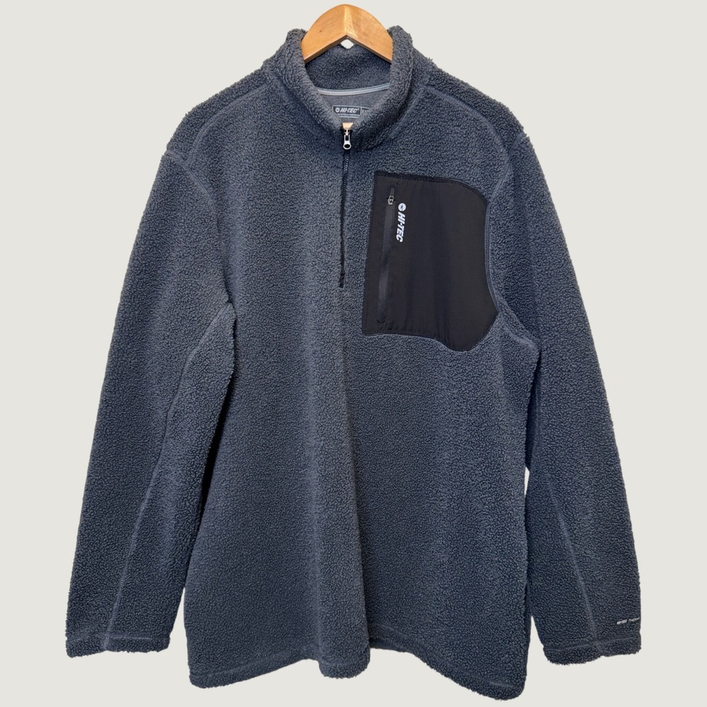 Hi-Tec Mens 1/4 Zip Fleece Pullover XXL Gray Sherpa Gorpcore Outdoor Active